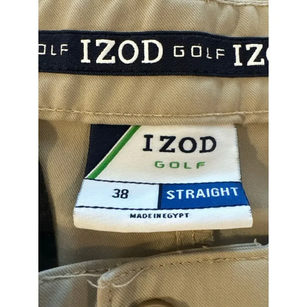 IZOD Golf Shorts Men’s 38 Khaki Straight Fit Performance Flat Front